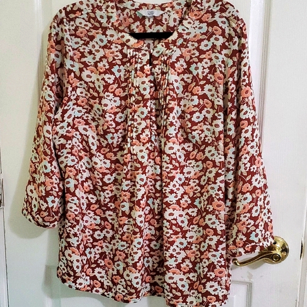 Croft & Barrow Mauve & Cream Floral Pintucked Boho Peasant Top 3X
